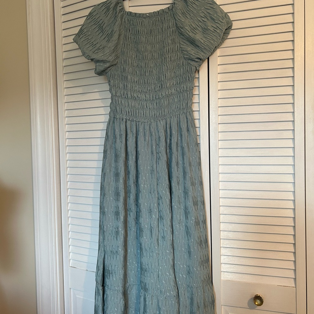 Polygram Blue Smocked Midi Dress - Picture 4 of 7